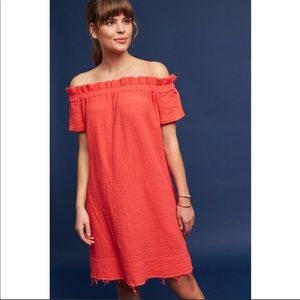 Anthropologie Orange Off the Shoulder Dress